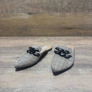 Steve Madden Fleur Black/Tan Plaid Mules Women's Size 7.5